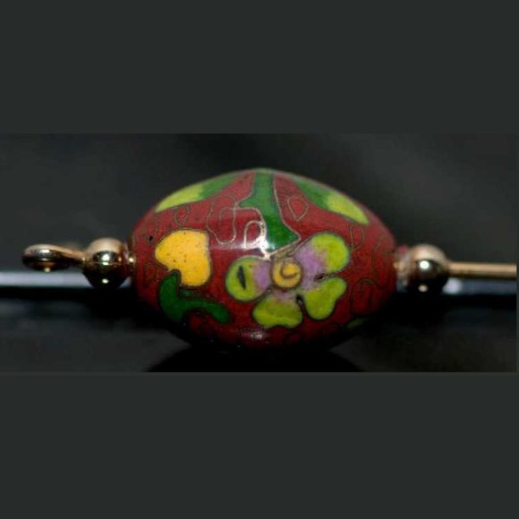 Hand-painted Floral Ceramic Bead Stick Pin 1970s - Picture 6 of 6
